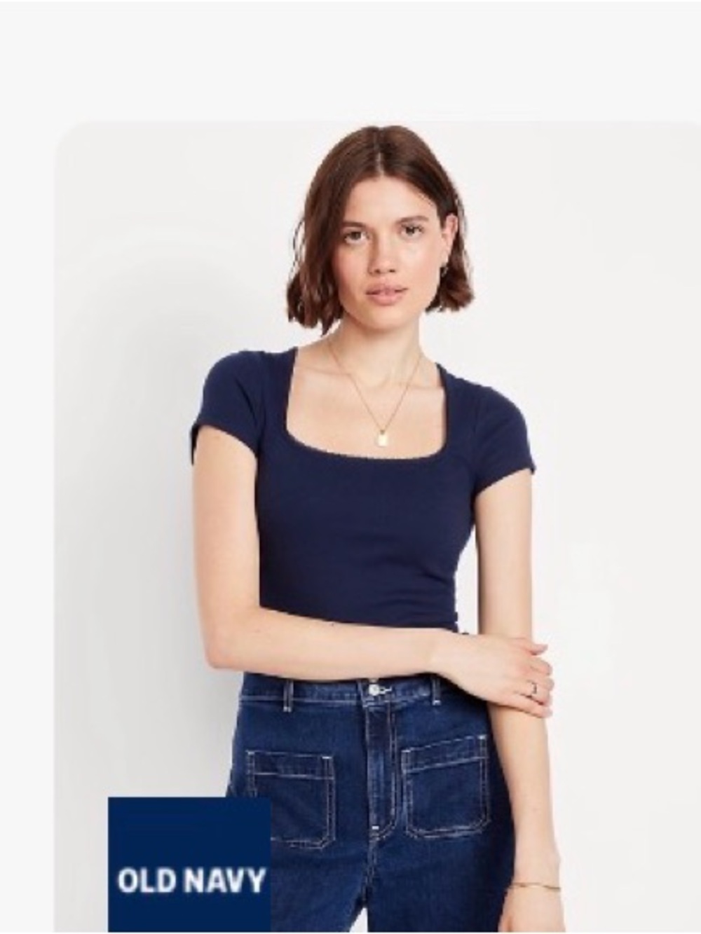 Old Navy Women's Navy Blue Short Sleeve Square Neck Top